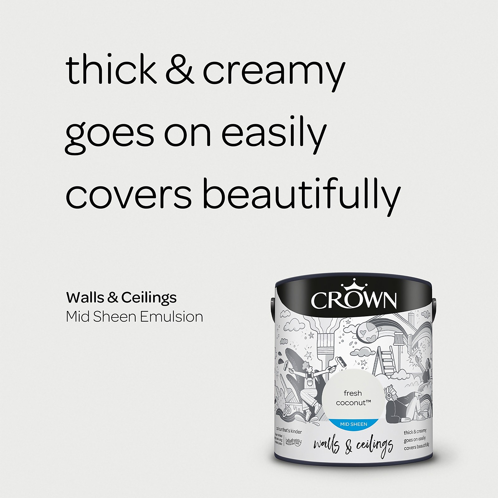 Crown Walls & Ceilings Fresh Coconut Mid Sheen Emulsion Paint 2.5L - image 4