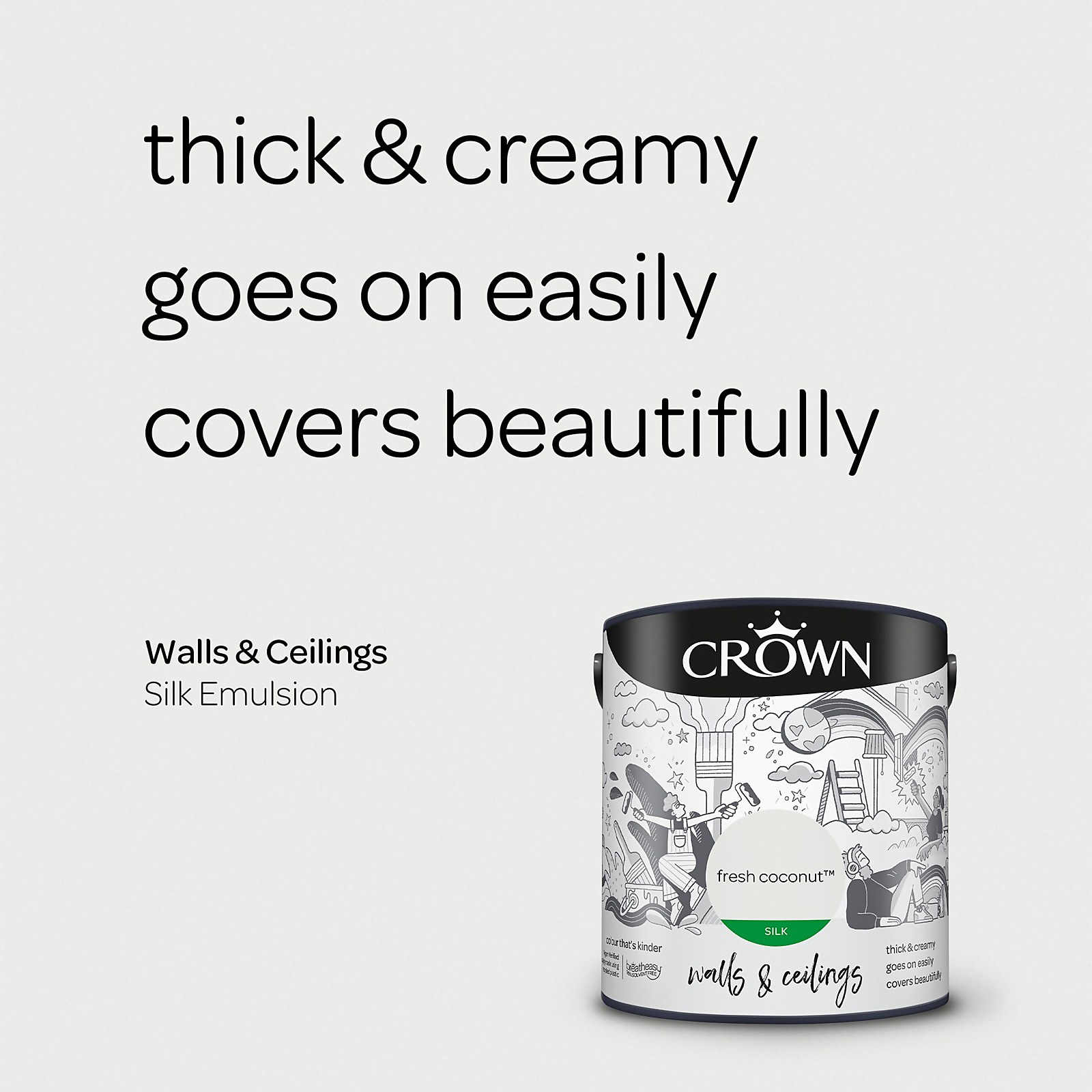 Crown Walls & Ceilings Fresh Coconut Silk Emulsion Paint 2.5L - image 4