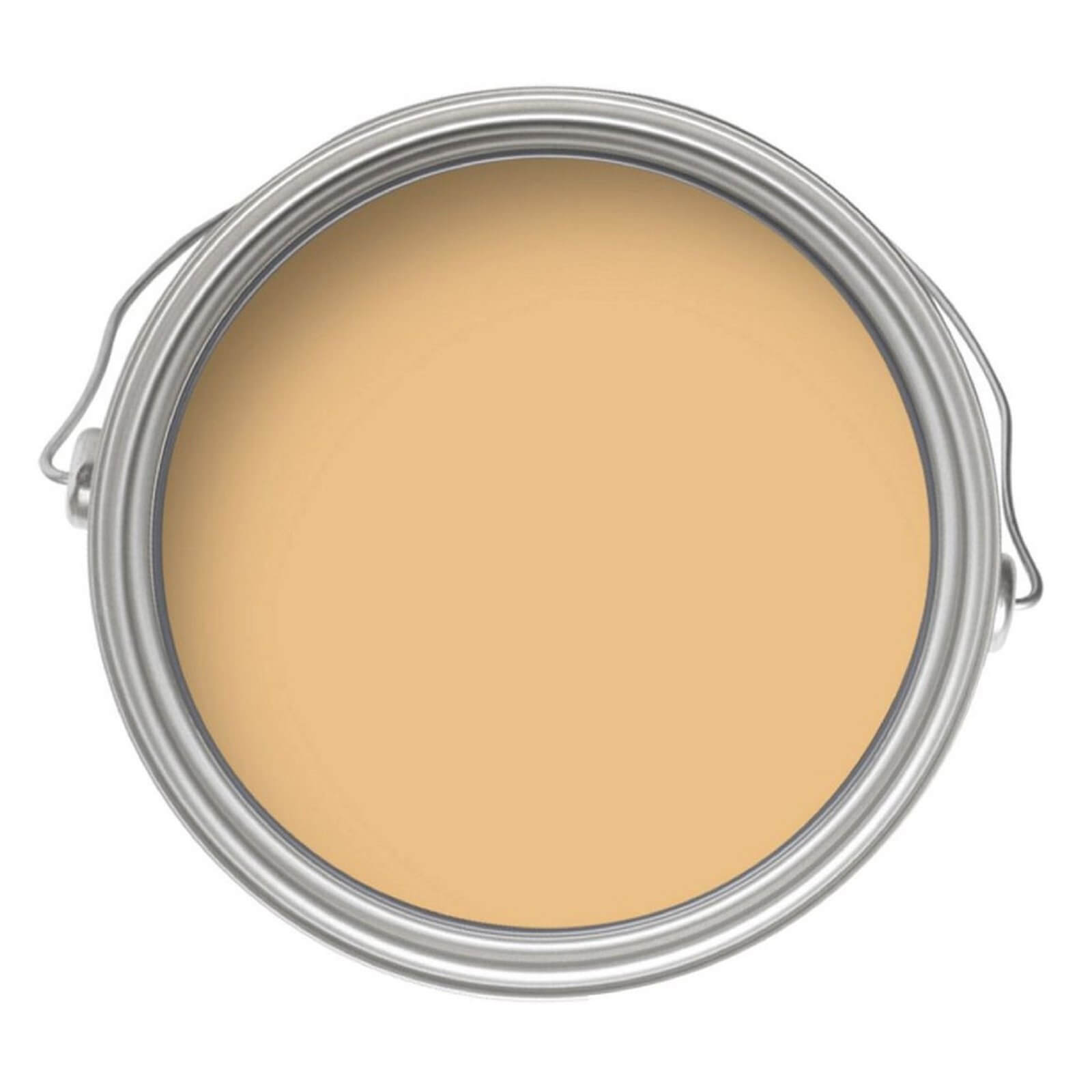 Crown Walls and Ceilings Matt Emulsion Paint in Old Gold, 2.5L, displayed in a round metal tin with a smooth, creamy beige-gold surface.