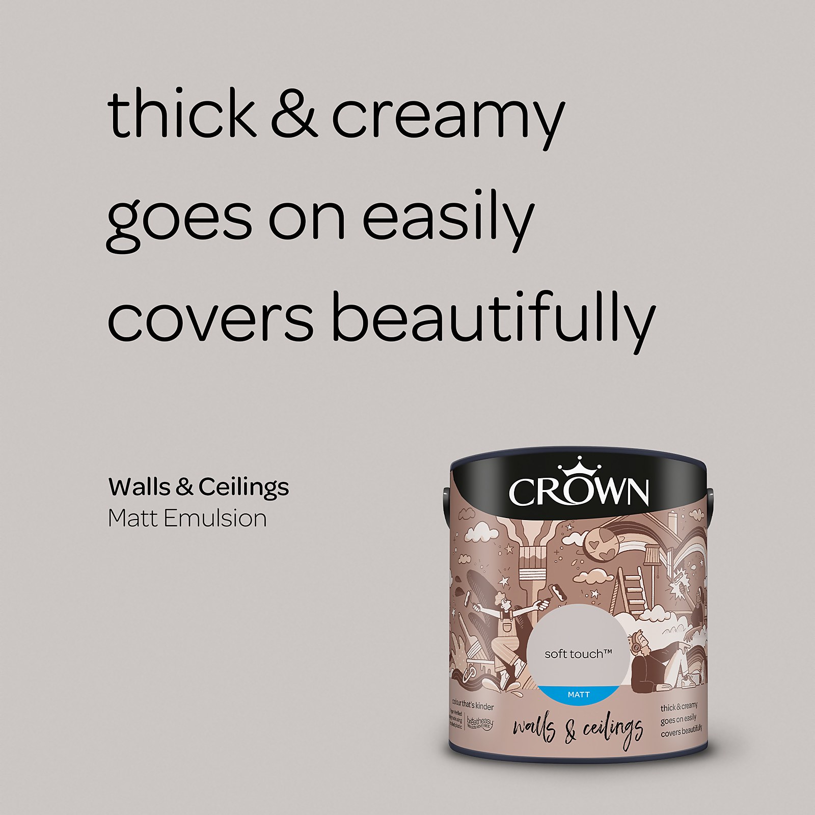 Crown Walls and Ceilings Matt Emulsion Paint, Soft Touch 2.5L - image 4