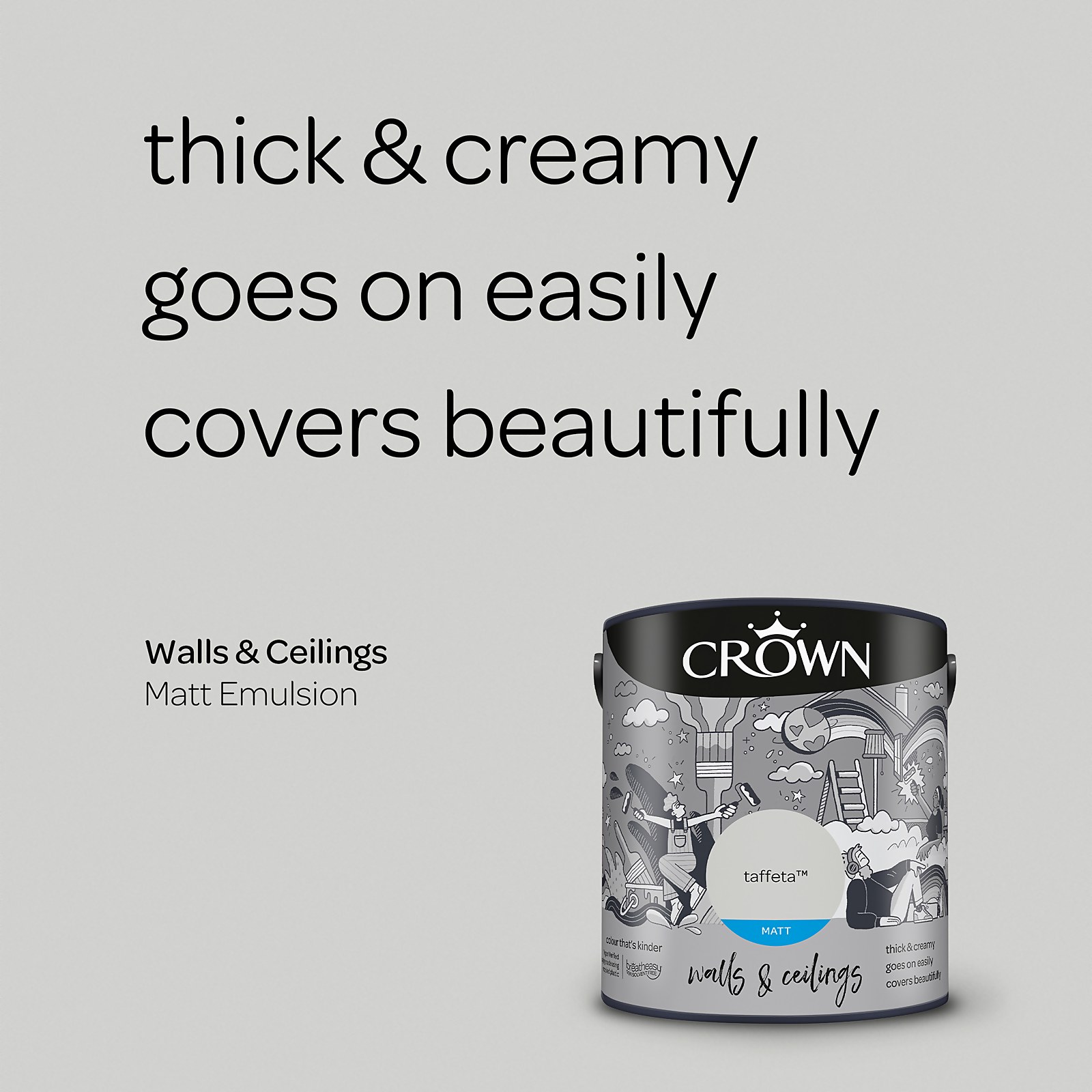 Crown Walls and Ceilings Matt Emulsion Paint, Taffeta 2.5L - image 4