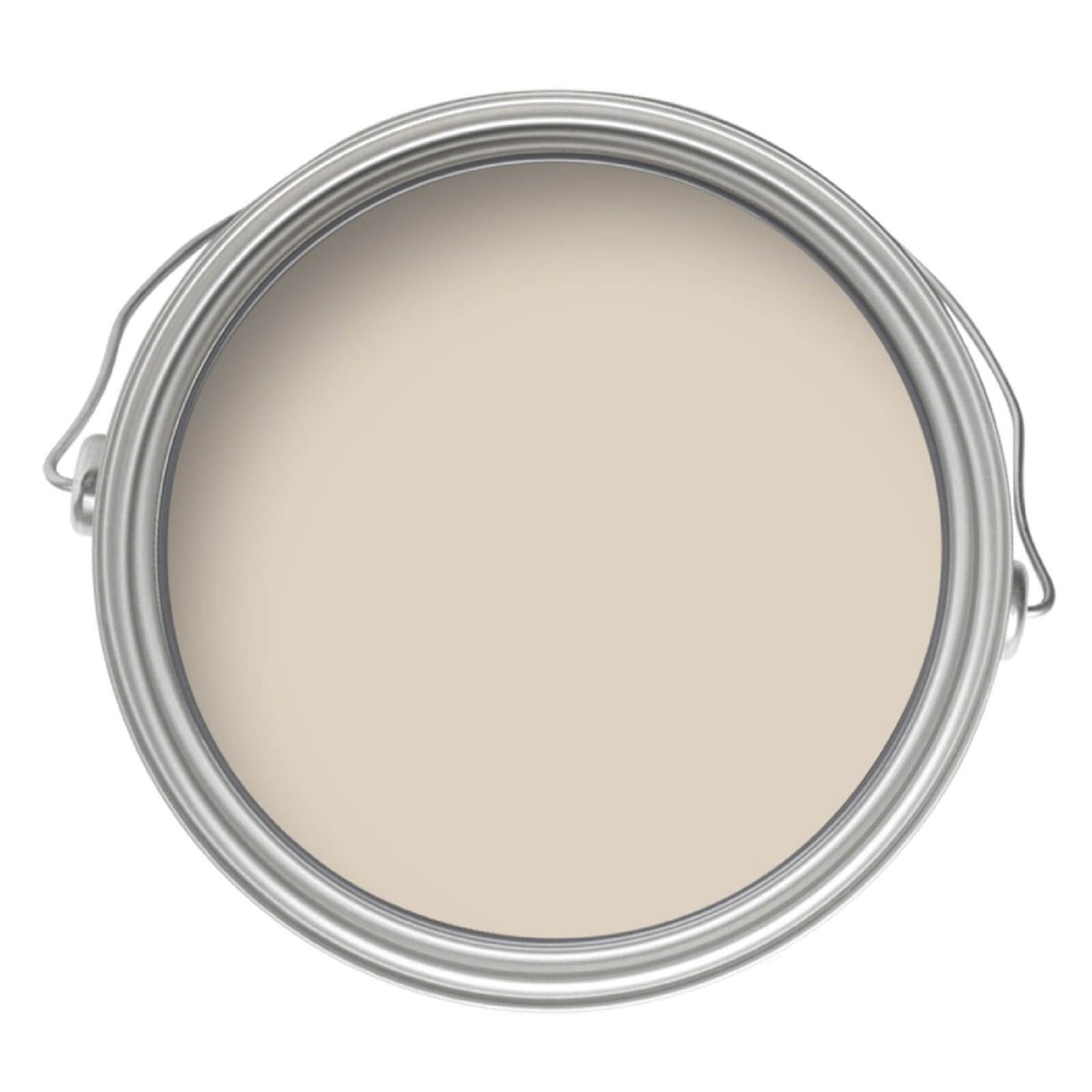 Round metal paint can with a silver lid, containing Wheatgrass-colored matt emulsion paint, labeled "Crown Walls and Ceilings" with a 5L capacity.