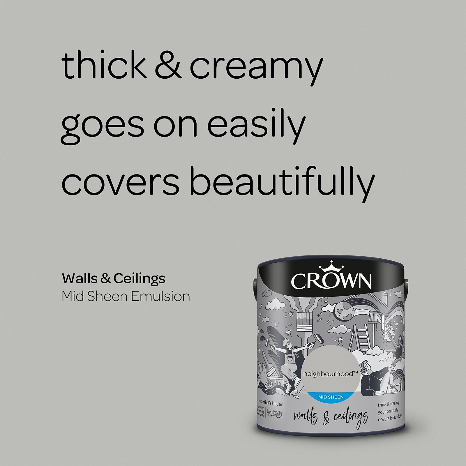 Crown Walls & Ceilings Neighbourhood Mid Sheen Emulsion Paint 2.5L - image 4