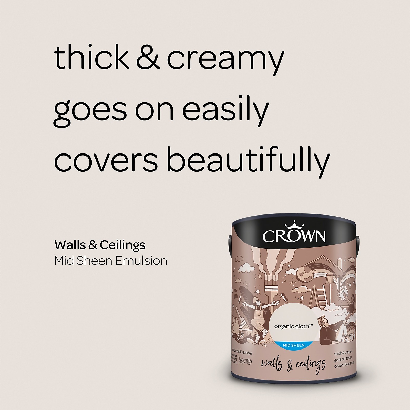 Crown Walls & Ceilings Organic Cloth Mid Sheen Emulsion Paint 5L - image 4