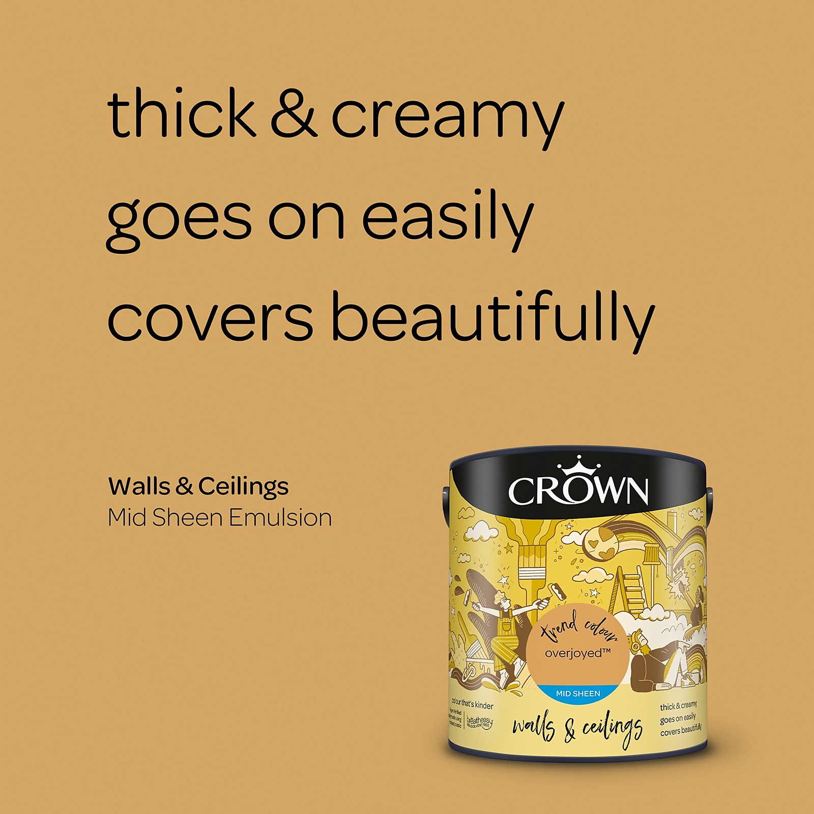 Crown Walls & Ceilings Overjoyed Mid Sheen Emulsion Paint 2.5L - image 4