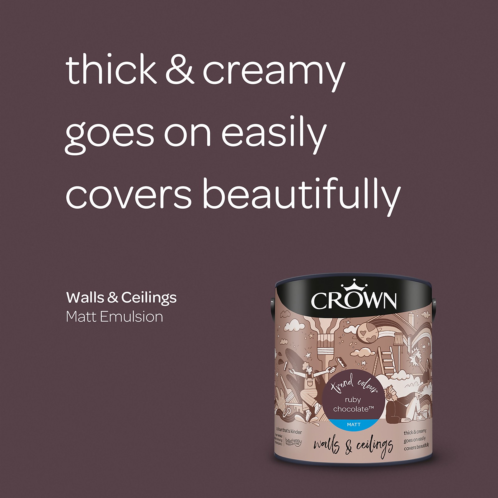 Crown Walls & Ceilings Ruby Chocolate Matt Emulsion Paint 2.5L - image 4