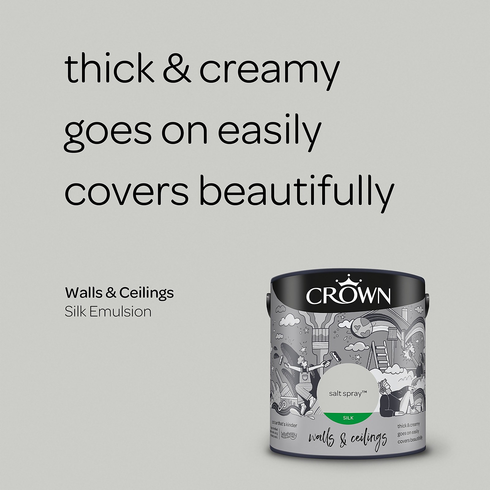 Crown Walls & Ceilings Salt Spray Silk Emulsion Paint 2.5L - image 4