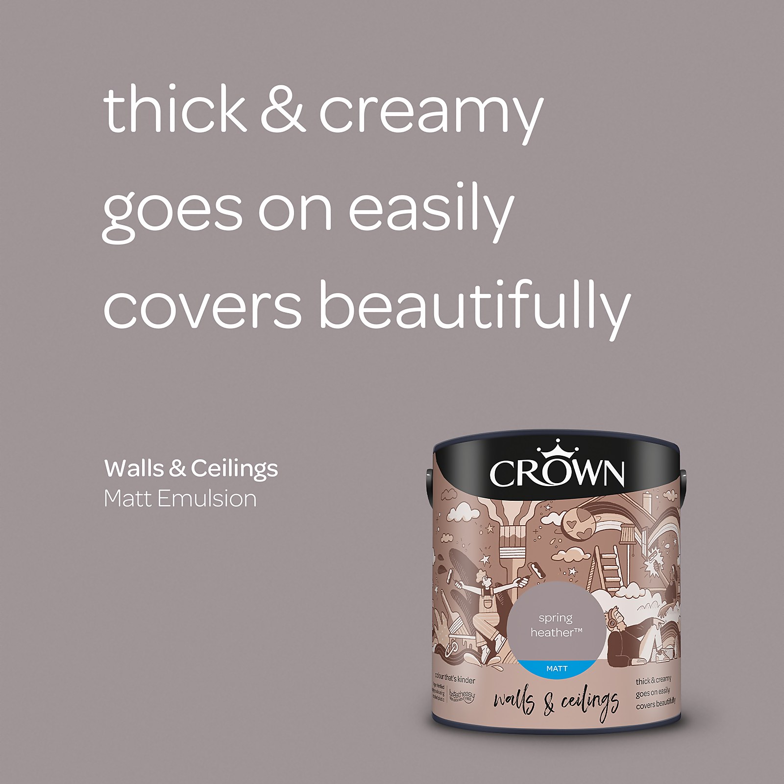 Crown Walls & Ceilings Spring Heather Matt Emulsion Paint 2.5L - image 4