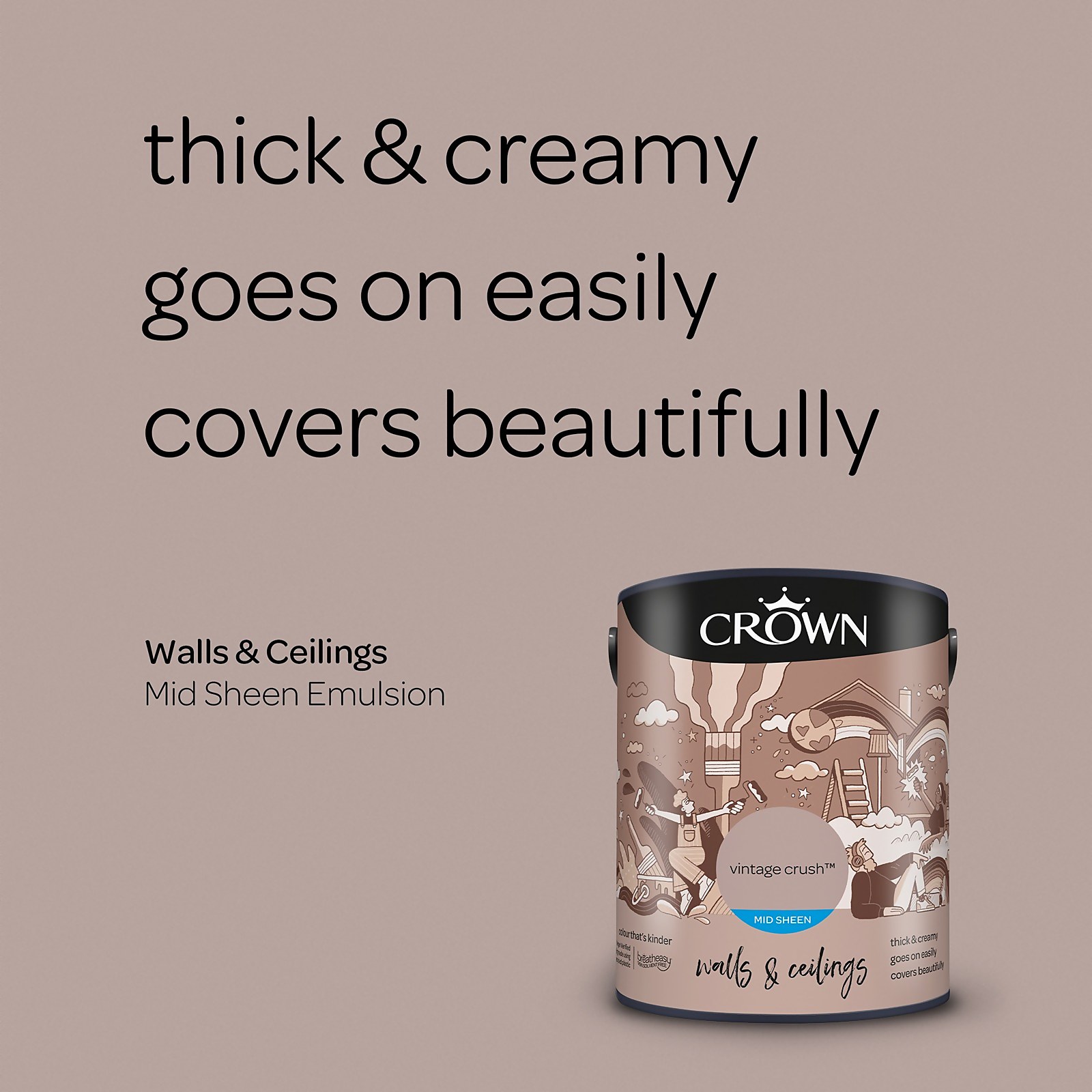 Crown Walls & Ceilings Vintage Crush Mid Sheen Emulsion Paint 5L - image 4