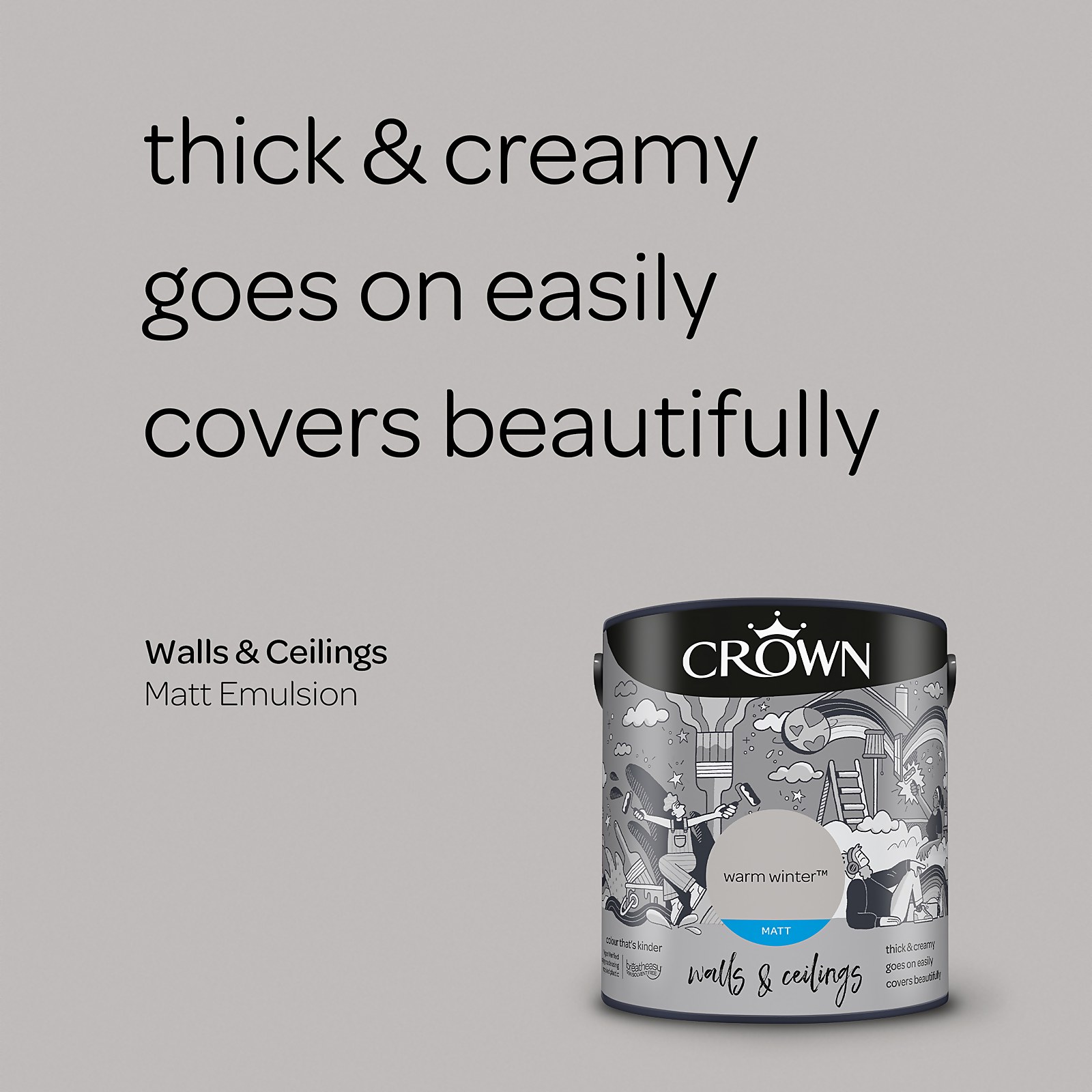 Crown Walls & Ceilings Warm Winter Matt Emulsion Paint 2.5L - image 4