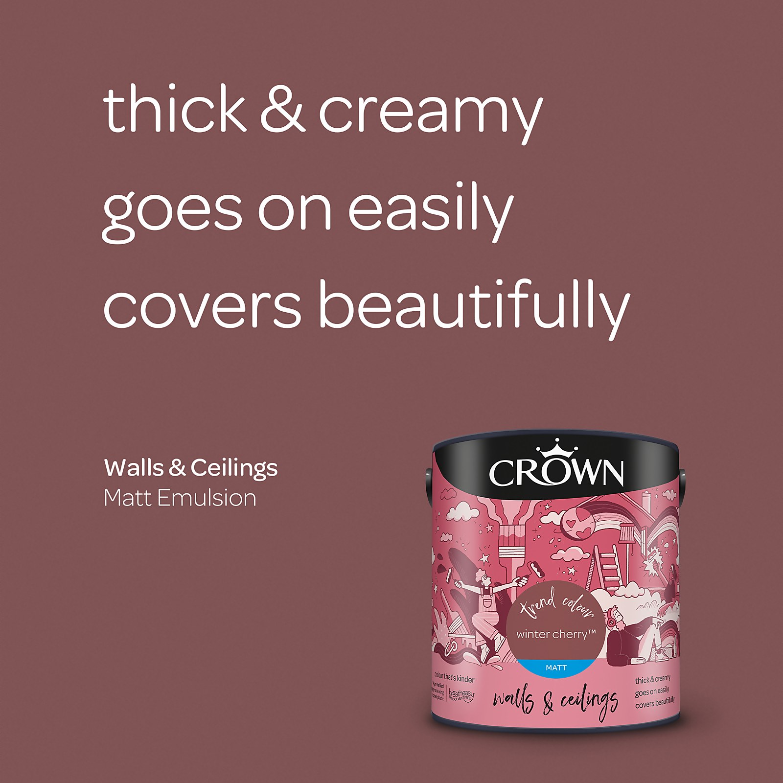 Crown Walls & Ceilings Winter Cherry Matt Emulsion Paint 2.5L - image 4