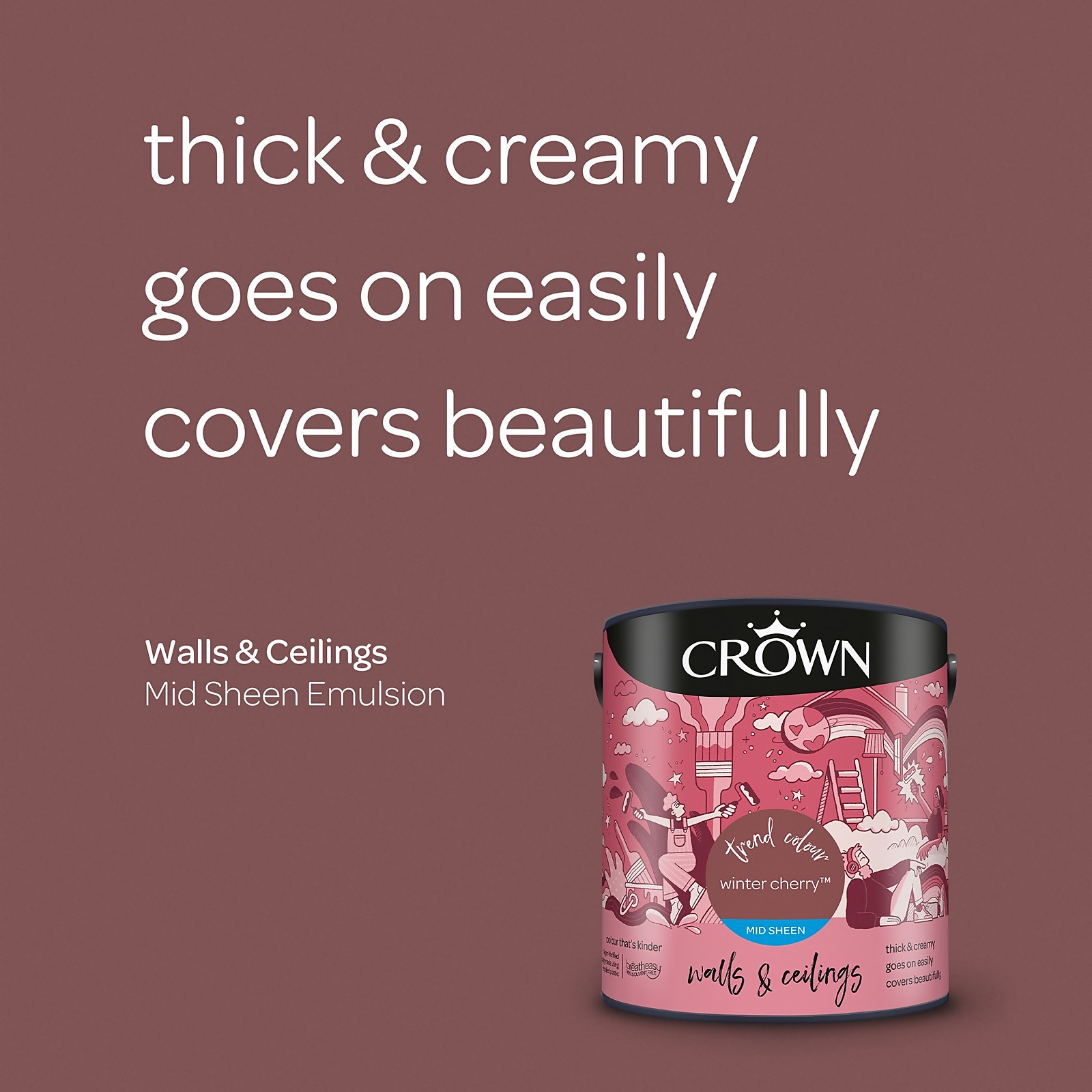 Crown Walls & Ceilings Winter Cherry Mid Sheen Emulsion Paint 2.5L - image 4