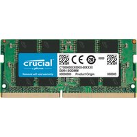 Green Crucial DDR4 16GB SO-DIMM memory module with black chips and white label.