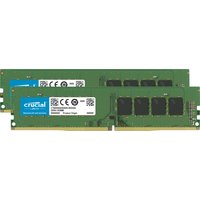 Crucial DDR4 memory module set, 32GB total, 2x16GB, green circuit boards with black chips and white labels.