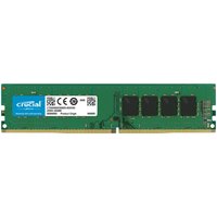 Crucial 64GB DDR4 memory module, green circuit board with black chips and blue label, gold contact edge.