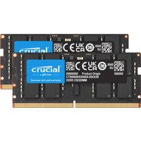 Crucial DDR5 memory module 64GB 2x32GB with black circuit board and gold connectors, blue Crucial label.