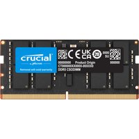 Crucial DDR5 memory module, 32 GB, black with blue label, gold connectors, model CT32G64C52CS5.