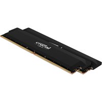 Black Crucial Pro memory module, 32 GB DDR5 ECC, two 16 GB sticks with gold connectors and Crucial logo.