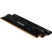 Black Crucial Pro memory module, 32 GB DDR5, with gold connectors and sleek design, 2 x 16 GB sticks.