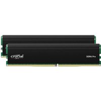 Black Crucial Pro DDR4 memory modules, 64GB total, 2 x 32GB, 288-pin DIMM, sleek design with white logo.