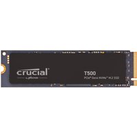 Crucial T500 2 TB M.2 PCIe 4.0 NVMe SSD, black with gold connector and white branding text.