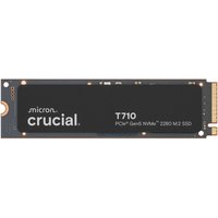 Black Crucial T710 4 TB M.2 PCIe 5.0 NVMe SSD with gold connector and white branding text.