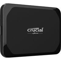 Black Crucial X9 2 TB USB Type-C 3.2 Gen 2 portable SSD with rounded edges and sleek design.