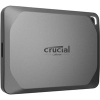 Grey Crucial X9 Pro 2 TB external SSD with USB Type-C port and rounded edges.