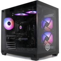 Black CyberPower Ark PC with RGB lighting, transparent side panel, dual front fans, and top cooling fans.