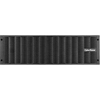 Black CyberPower UPS battery with vented front panel and logo on the right side, rectangular design.