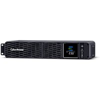 Black CyberPower UPS with digital display, 8 AC outlets, 2U rackmount design, and vented front panel.