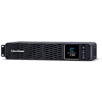 Black CyberPower UPS with digital display, vented front panel, and rack-mount design.