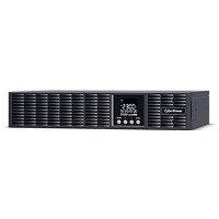 Black CyberPower UPS with LCD display, vented front panel, and rack-mount design.