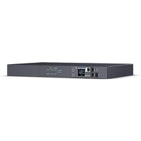 Black CyberPower PDU44004 with 12 AC outlets, digital display, and network ports on a rack-mountable unit.