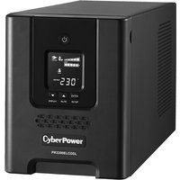 Black CyberPower PR2200ELCDSL UPS with LCD display, power button, and vented sides.