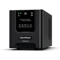 Black CyberPower PR750ELCD UPS with LCD display, control buttons, and vented sides