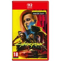 "Cyberpunk 2077 Ultimate Edition for Switch 2, red case, vibrant artwork with futuristic characters and cityscape."