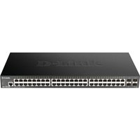 D-Link 48-port black Gigabit Smart Managed Switch with 4 x 10G SFP+ ports, sleek rectangular design.