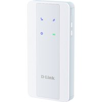 White D-Link 5G NR AX1800 Wi-Fi 6 mobile hotspot with LED indicators and side buttons.