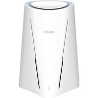 D-Link 5G NR AX3000 Wi-Fi 6 Router, sleek white cylindrical design with vertical vents and subtle logo.