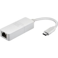 White D-Link USB-C to Gigabit Ethernet Adapter with short cable and USB-C connector.