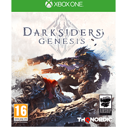 Darksiders - Genesis for Xbox One features a vibrant cover with dark fantasy artwork, showcasing characters in battle with a dramatic background and the THQ Nordic logo at the bottom.