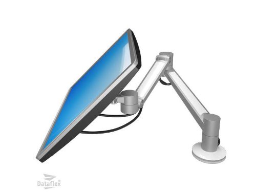 Dataflex Viewlite Plus Monitor Arm in silver and black, featuring a sleek design with adjustable arms and a sturdy base for optimal monitor positioning.