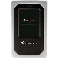 Black DataLocker DL4 FE 1TB SSD with touchscreen, silver trim, USB 3.2 Gen 1, FIPS 140-3 L3, AES 256-bit encryption.