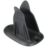 Black passive holder made of durable plastic, featuring a curved design with two upright supports for secure device placement and mounting options on the base.