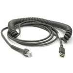 Coiled black USB 2.0 cable, 5 meters long, featuring a standard USB-A connector at one end and a connector for Datalogic devices at the other end.