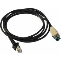 Black USB cable for Datalogic barcode reader with beige connector and coiled design.