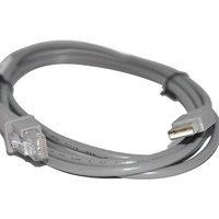 Gray Datalogic CAB-426E USB cable with USB-A and RJ45 connectors, coiled and secured with a twist tie.
