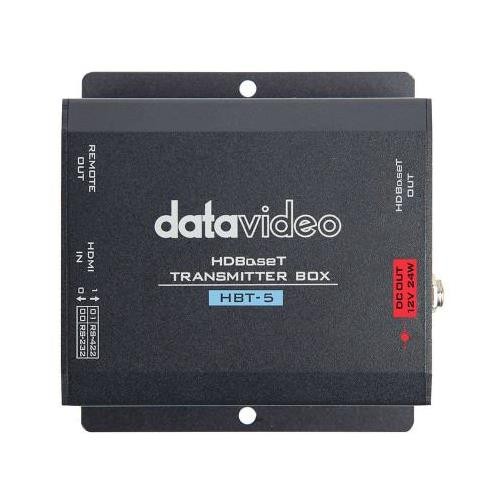 Black DataVideo HBT-5 AV Receiver featuring HDMI inputs and outputs, labeled ports, and a compact design suitable for professional audio-visual setups.