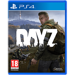 DayZ for PlayStation 4 features a blue case, with a dramatic cover showing a rugged man holding a gun in a post-apocalyptic landscape with zombies in the background.